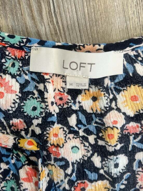 LOFT Floral Side-Tie Henley Mini Dress Size Medium - Picture 3 of 4